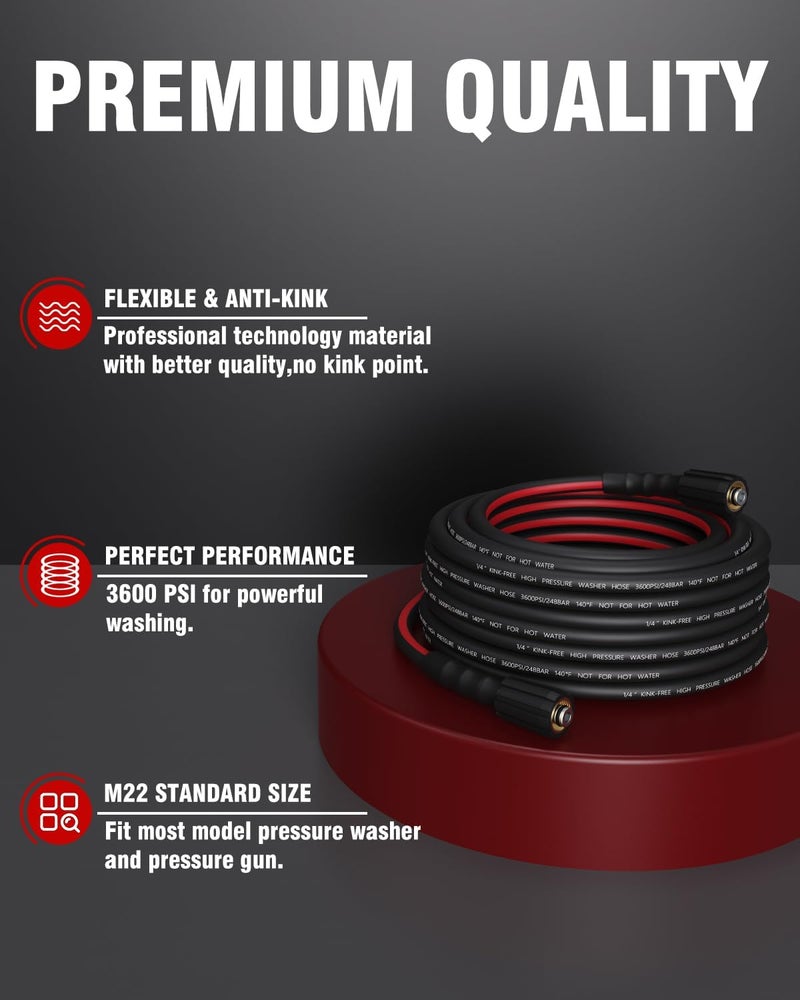 Zebra Clean Flexible Pressure Washer Hose 25 FT, 3600 PSI Kink Resistant Power Washer Hose Replacement, 1/4" electric Washer Hose Extension With M22 Solid Brass Fitting - Image 5